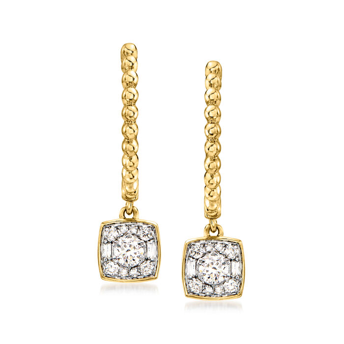 .32 ct. t.w. Diamond Beaded-Edge Hoop Drop Earrings in 14kt Yellow Gold