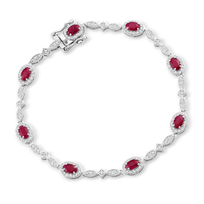 3.50 ct. t.w. Ruby and 1.25 ct. t.w. Diamond Bracelet in 14kt White Gold