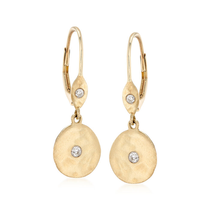 14kt Yellow Gold Disc Drop Earrings with Diamond Accents