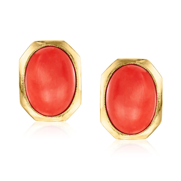 C. 1970 Vintage Red Coral Earrings in 14kt Yellow Gold