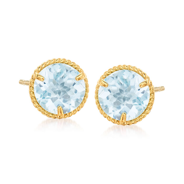 1.30 ct. t.w. Aquamarine Roped-Edge Stud Earrings in 14kt Yellow Gold