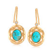 Turquoise Drop Earrings with White Zircon Accents in 18kt Gold Over Sterling
