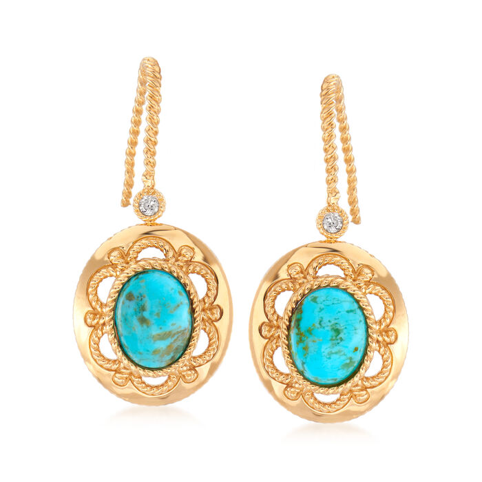 Turquoise Drop Earrings with White Zircon Accents in 18kt Gold Over Sterling