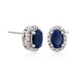 1.20 ct. t.w. Oval Sapphire Stud Earrings with Diamond Accents in Sterling Silver