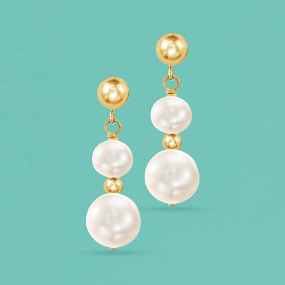 5-9mm Cultured Pearl Drop Earrings in 14kt Yellow Gold