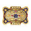 C. 1970 Vintage .60 ct. t.w. Ruby and .30 ct. t.w. Sapphire Filigree Pin with Blue Enamel in 18kt Yellow Gold