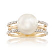 10-10.5mm Cultured Pearl and .23ct. t.w. Diamond Three-Row Ring in 14kt Yellow Gold