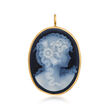 C. 1970 Vintage Blue Agate Cameo Pin Pendant in 18kt Yellow Gold