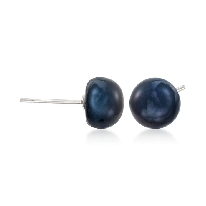 8-9mm Peacock Black Cultured Pearl Stud Earrings in 14kt White Gold