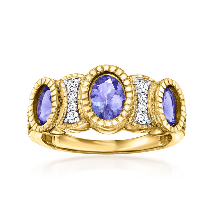 1.70 ct. t.w. Tanzanite and .23 ct. t.w. Diamond Ring in 14kt Yellow Gold