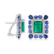 8.75 ct. t.w. Emerald and 7.70 ct. t.w. Sapphire Earrings with .43 ct. t.w. Diamonds in 18kt White Gold