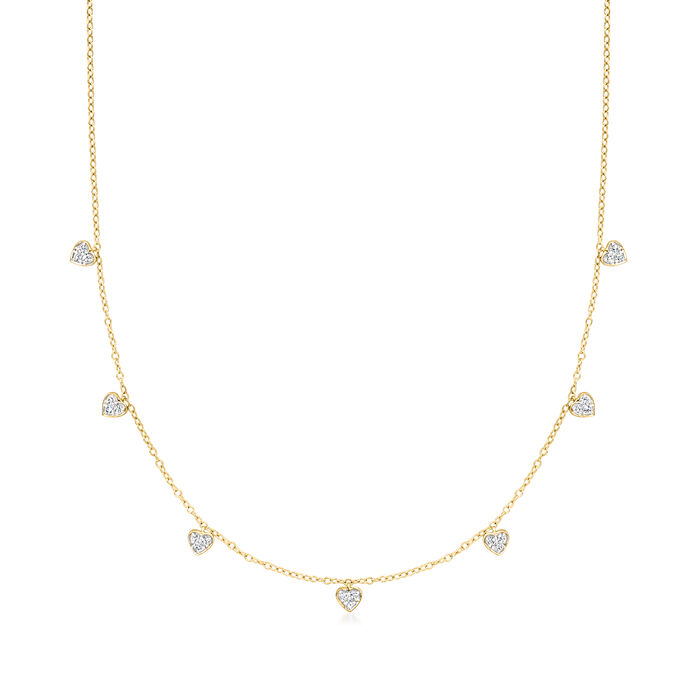 .30 ct. t.w. Diamond Heart Station Necklace in 18kt Gold Over Sterling