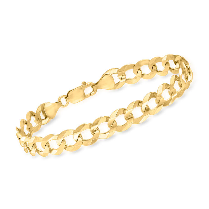 Men's 10mm 14kt Yellow Gold Faceted Curb-Link Bracelet