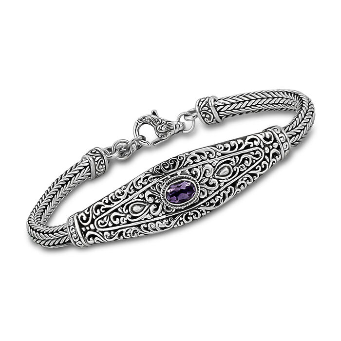 .70 Carat Amethyst Bali-Style Bracelet in Sterling Silver