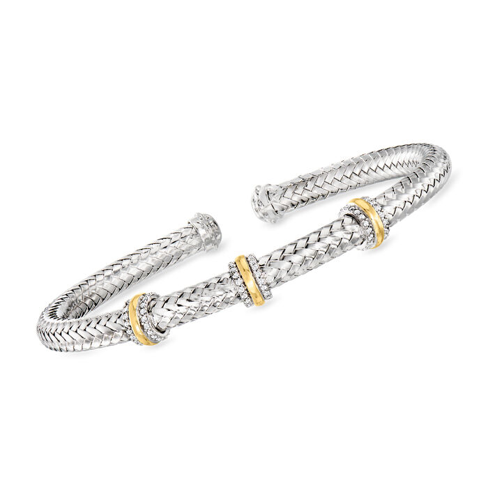 Charles Garnier .50 ct. t.w. CZ Station Cuff Bracelet in Sterling Silver and 18kt Gold Over Sterling