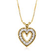 C. 1980 Vintage 1.15 ct. t.w. Diamond Open-Space Heart Pendant Necklace in 14kt Yellow Gold