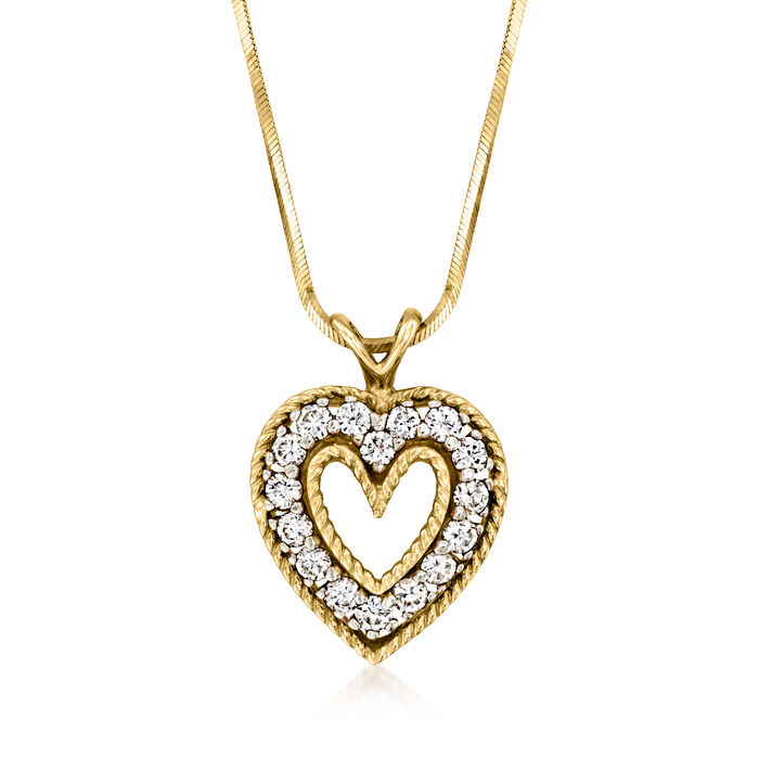 C. 1980 Vintage 1.15 ct. t.w. Diamond Open-Space Heart Pendant Necklace in 14kt Yellow Gold
