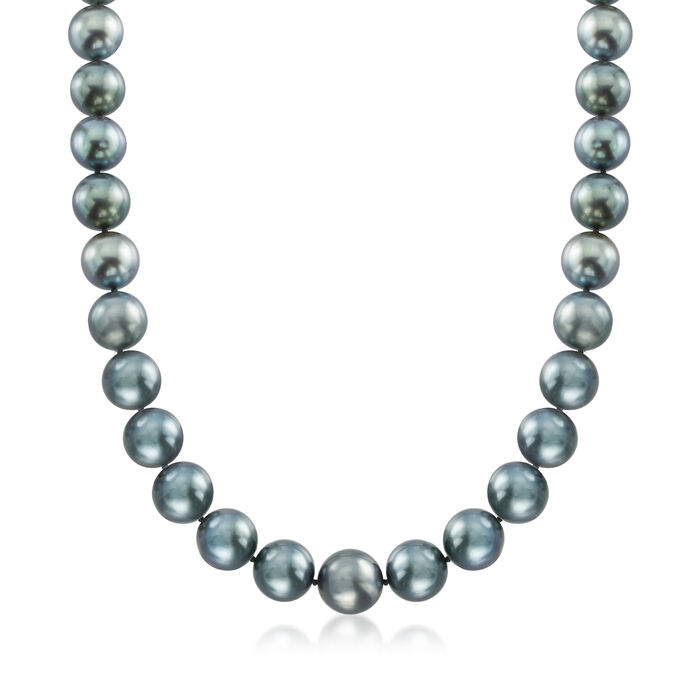 12-14.5mm Black Cultured Tahitian Pearl Necklace with Diamond Accents in 14kt White Gold 