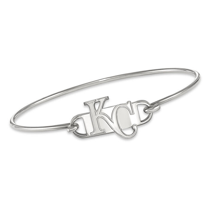 Sterling Silver MLB Kansas City Royals Small Center Wire Bangle Bracelet. 7&quot;