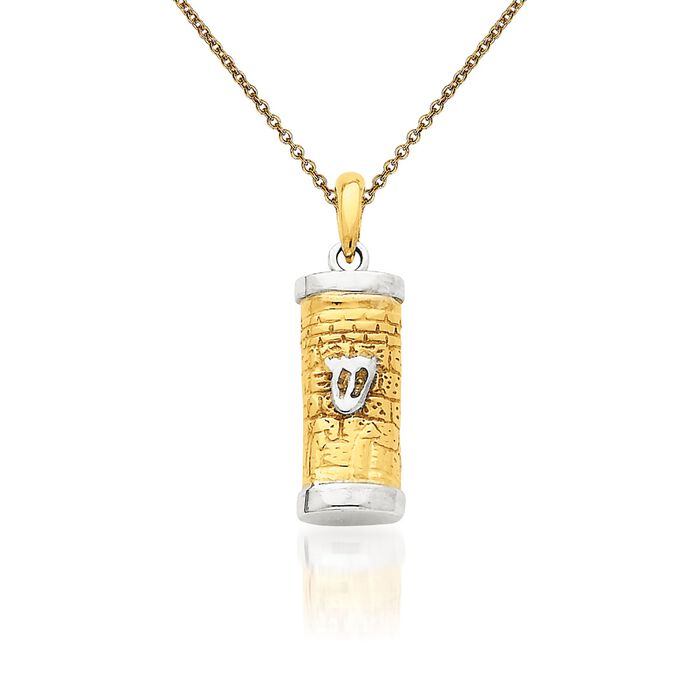 14kt Two-Tone Gold Mezuzah Pendant Necklace