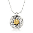 Sterling Silver Sunflower Pendant Necklace with 14kt Yellow Gold