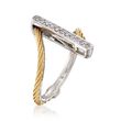 ALOR &quot;Classique&quot; Yellow Cable Bar Ring With Diamond Accents and 18kt White Gold
