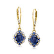 3.40 ct. t.w. Sapphire and .14 ct. t.w. Diamond Drop Earrings in 14kt Yellow Gold