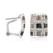 Belle Etoile &quot;Regal&quot; Black Mother-Of Pearl and .45 ct. t.w. CZ Hoop Earrings in Sterling Silver