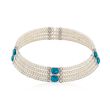 Simulated Turquoise and 4.5-5mm Cultured Pearl Cuff Choker Necklace in Sterling Silver