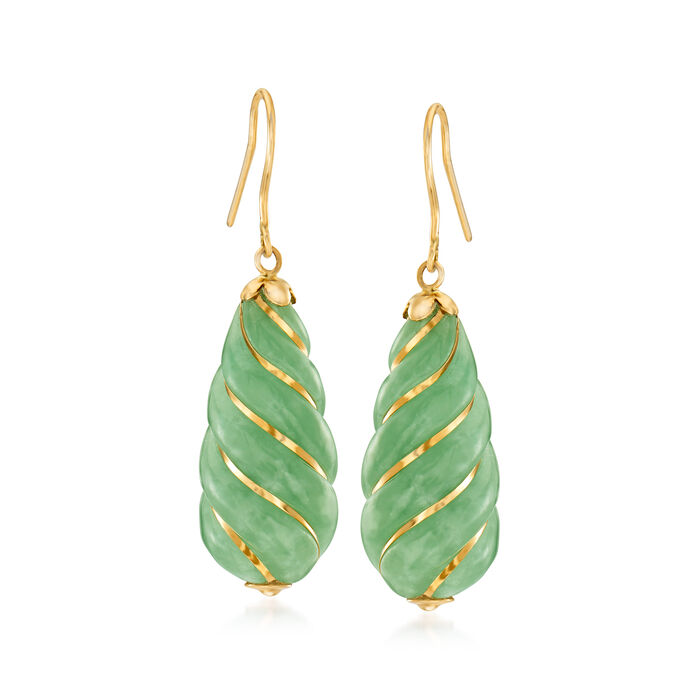 Jade Drop Earrings in 14kt Yellow Gold  