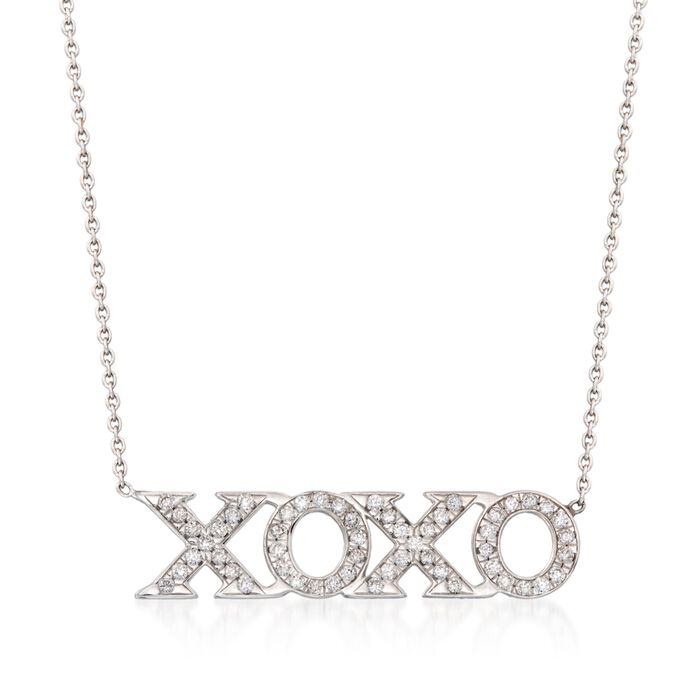 Roberto Coin &quot;Tiny Treasures&quot;.26 ct. t.w. Diamond XO Necklace in 18kt White Gold