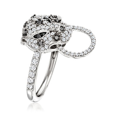 .50 ct. t.w. Black and White Diamond Leopard Doorknocker Ring in Sterling Silver