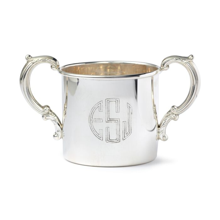 Empire Sterling Silver Personalized Floral Double-Handed Baby Cup