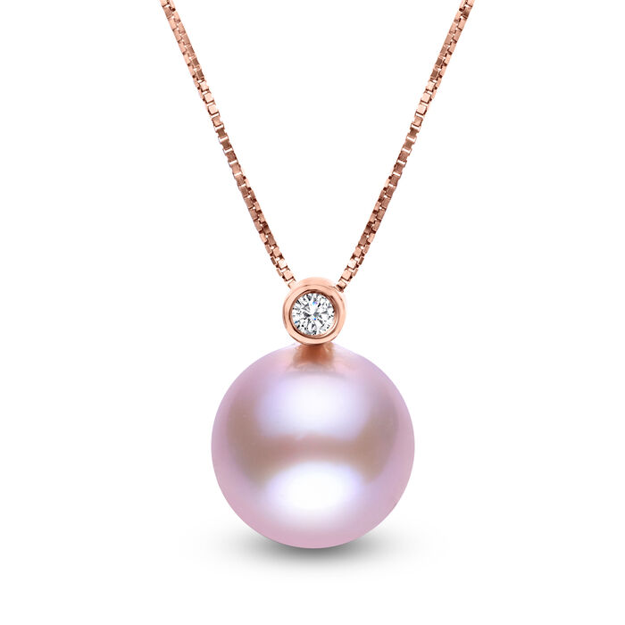 10-10.5mm Pink Cultured Pearl Pendant Necklace with Diamond Accent in 14kt Rose Gold