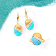 Turquoise and .14 ct. t.w. Diamond Drop Earrings in 14kt Yellow Gold