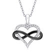 .10 ct. t.w. Diamond Heart and Infinity Symbol Pendant Necklace with Black Rhodium in Sterling Silver