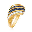 C. 1980 Vintage 1.14 ct. t.w. Sapphire and .88 ct. t.w. Diamond Diagonal Ring in 18kt Yellow Gold
