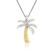 14kt Two-Tone Gold Palm Tree Pendant Necklace