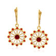 Italian 1.20 ct. t.w. Garnet and Enamel Rose Window-Inspired Drop Earrings in 14kt Yellow Gold