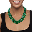 8-8.5mm Green Agate Bead Three-Strand Necklace with Sterling Silver 18-inch