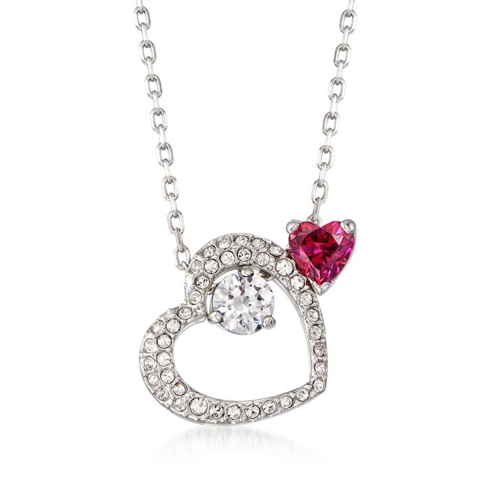 Swarovski Crystal &quot;Love Heart&quot; Pink and Clear Pendant Necklace in Silvertone
