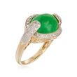 Green Jade and .13 ct. t.w. Diamond Ring in 14kt Yellow Gold