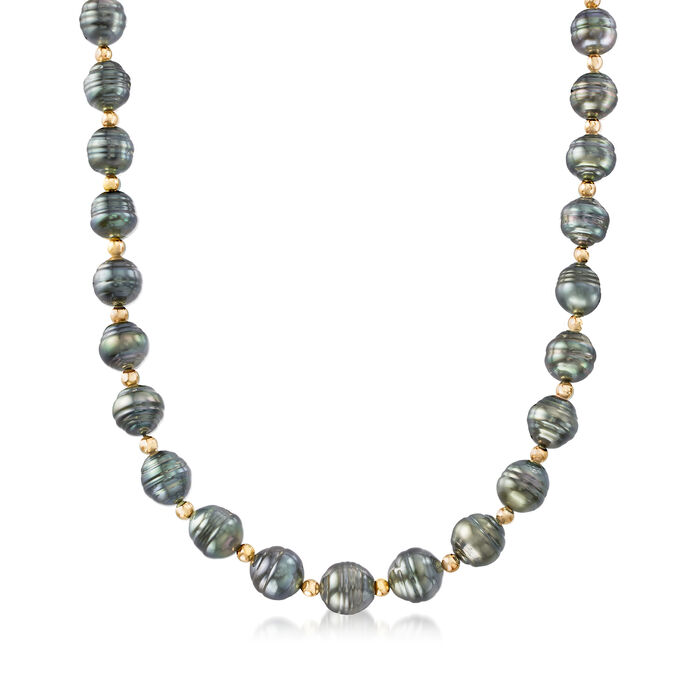 9-10mm Cultured Tahitian Baroque Pearl Necklace with 14kt Yellow Gold