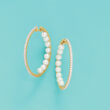 3.5-4mm Cultured Pearl and .50 ct. t.w. Diamond Inside-Outside Hoop Earrings in 14kt Yellow Gold