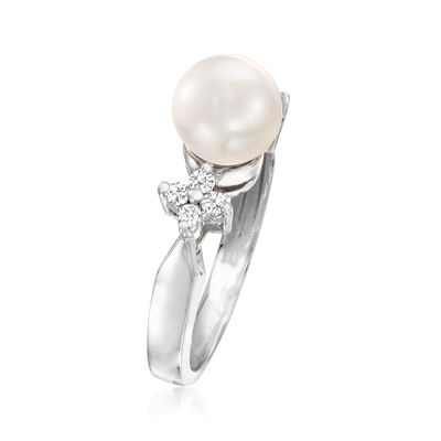 8mm Cultured Pearl and .20 ct. t.w. Diamond Ring in 14kt White Gold
