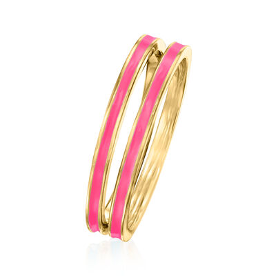 Pink Enamel Jewelry Set: Two Rings in 18kt Gold Over Sterling