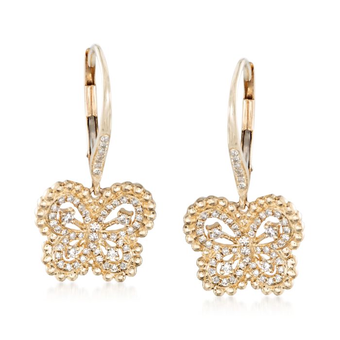 .40 ct. t.w. Diamond Butterfly Drop Earrings in 14kt Yellow Gold