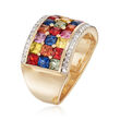 3.60 ct. t.w. Multicolored Sapphire and .21 ct. t.w. Diamond Ring in 14kt Yellow Gold