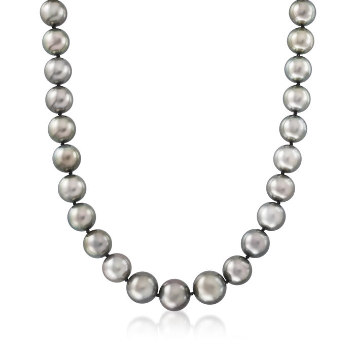 11-13.6mm Black Cultured Tahitian Pearl Necklace with 14kt White Gold