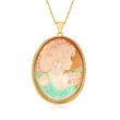 Italian Brown Shell Cameo Portrait Pendant Necklace with Multicolored Enamel in 18kt Gold Over Sterling